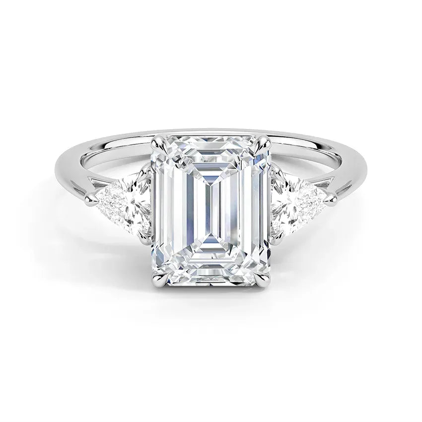 Trillion Cut Three Stone Emerald Engagement Ring