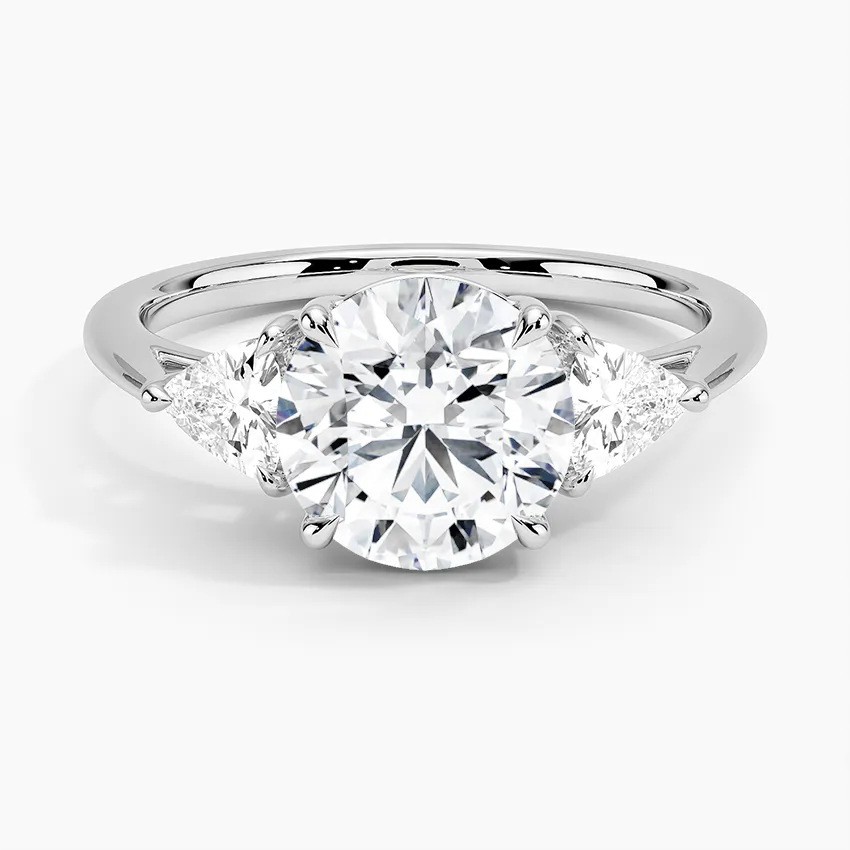 Trillion Cut Three Stone Round  Engagement Ring