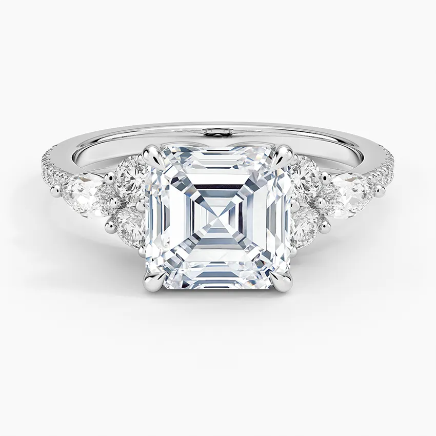 round & pear cluster pave Asscher Cut Engagement Ring