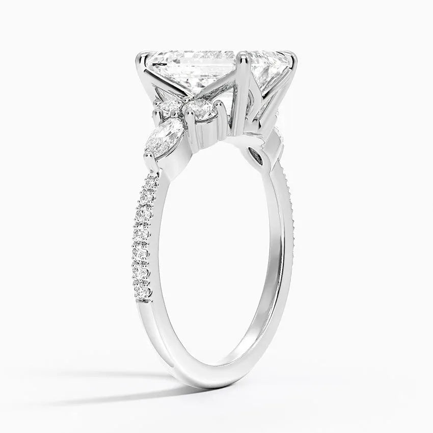 round & pear cluster pave Emerald Cut Engagement Ring