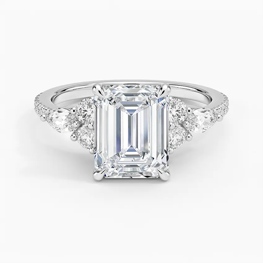 round & pear cluster pave Emerald Cut Engagement Ring