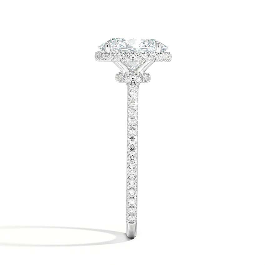 French Pave Double Halo Oval Moissanite Engagement Ring