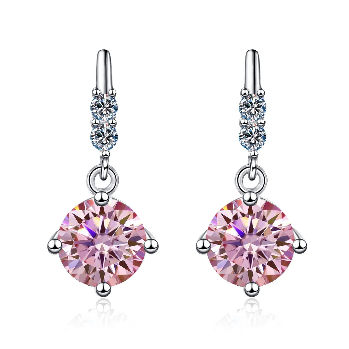 Pink Round Moissanite Drop Earrings