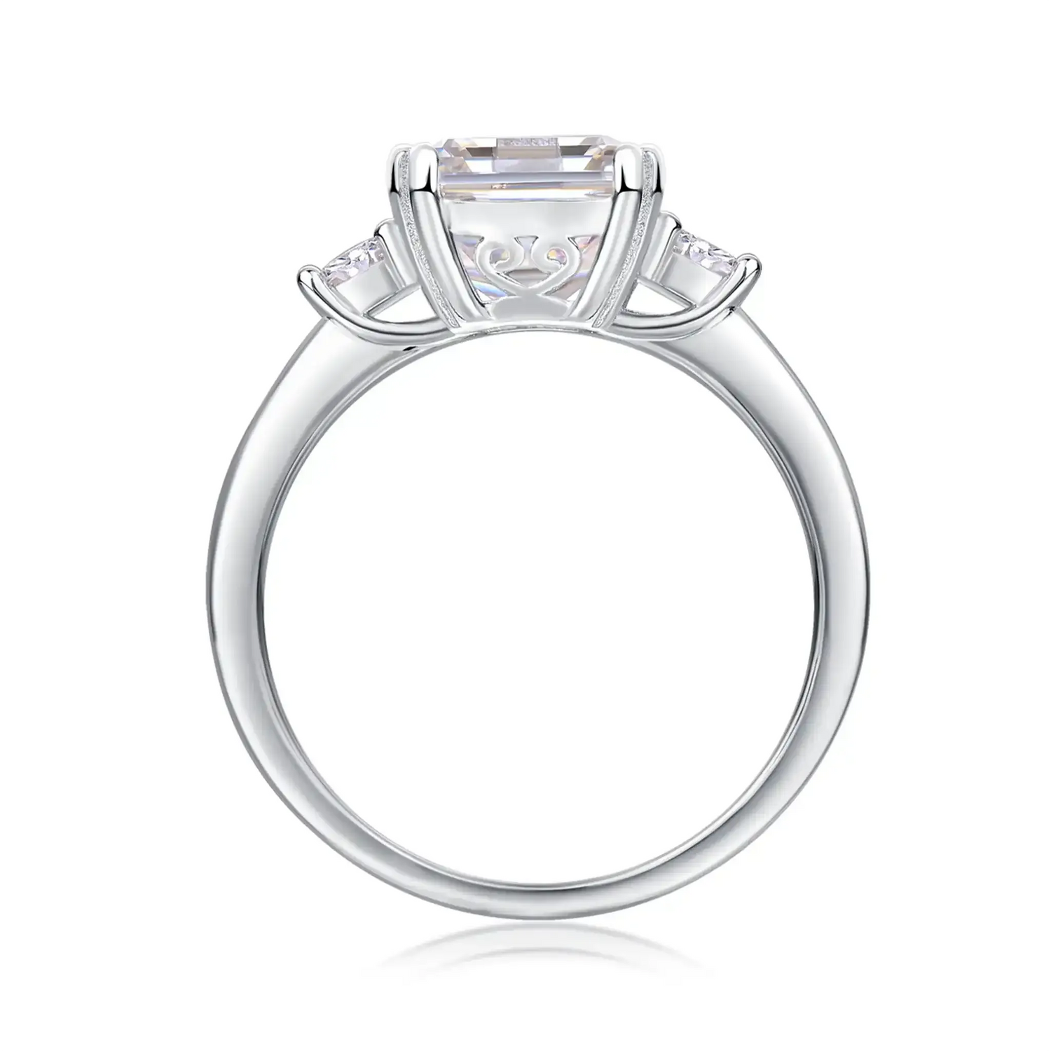 Round Three Stone Emerald Moissanite Engagement Ring