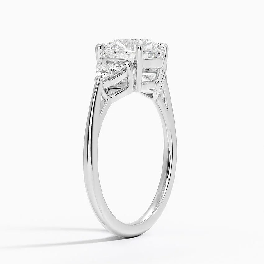 Trillion Cut Three Stone Round  Engagement Ring