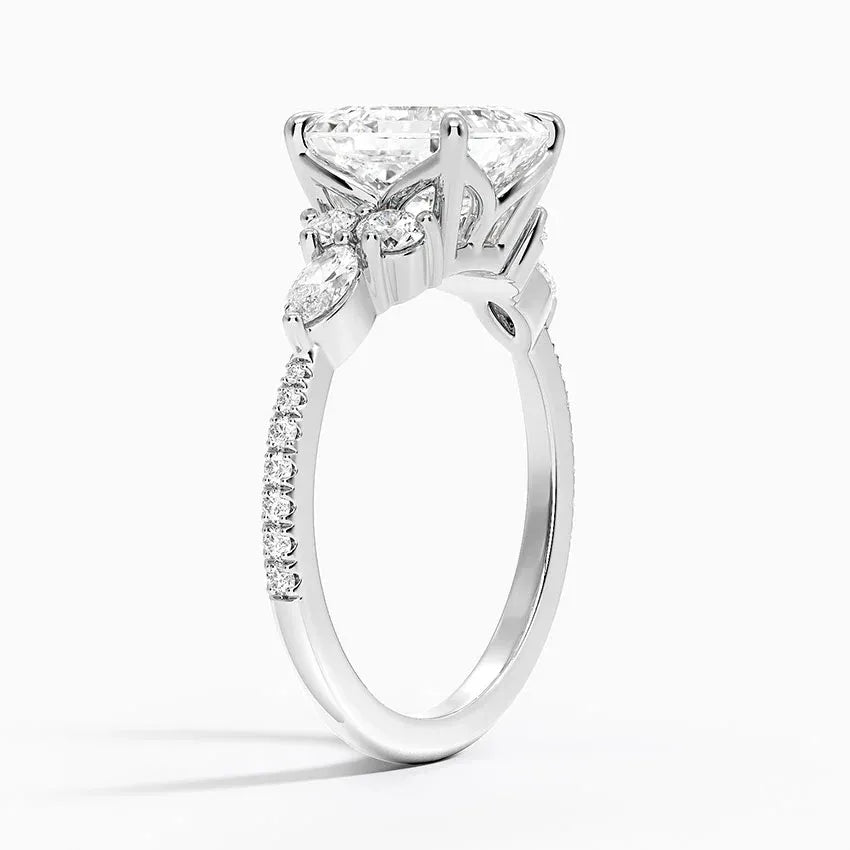 round & pear cluster pave Asscher Cut Engagement Ring