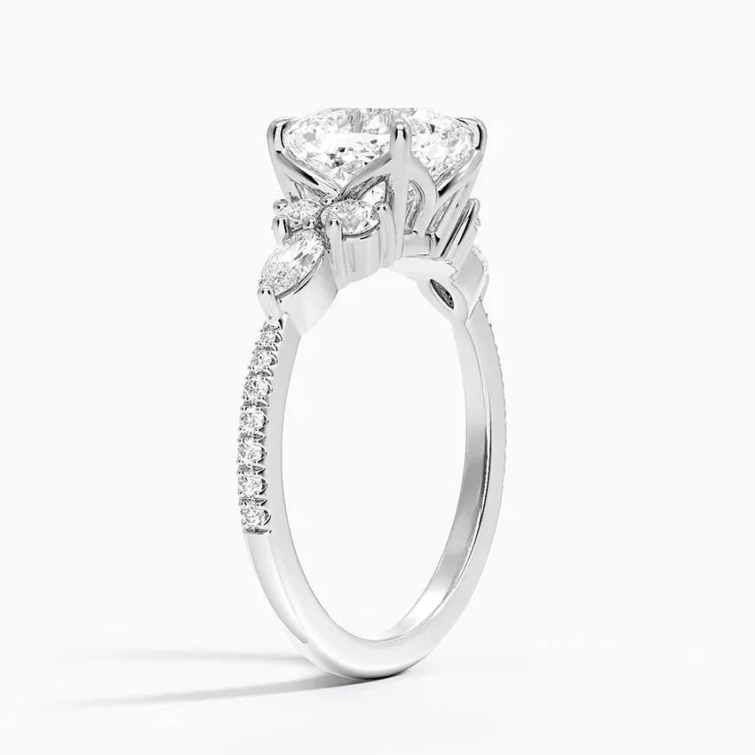 round & pear cluster pave Cushion Cut Engagement Ring