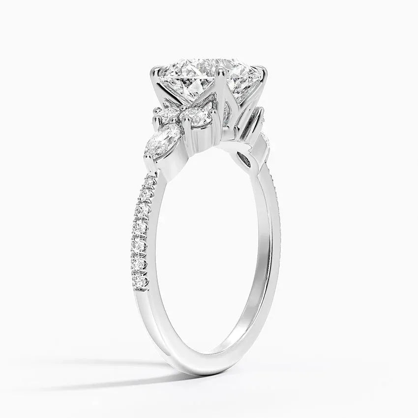 round & pear cluster pave Round Cut Engagement Ring