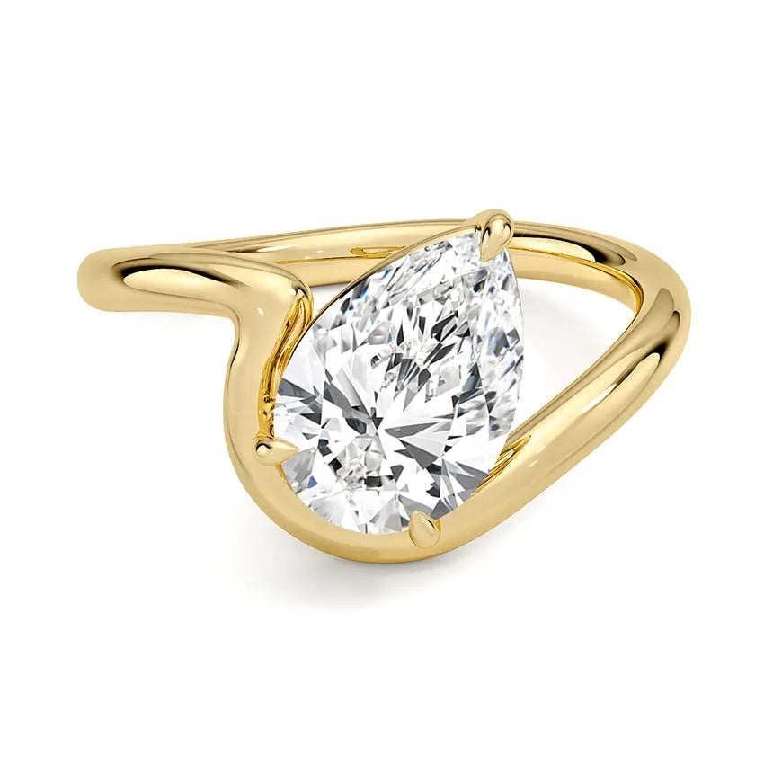 Solitaire Wave Band Pear Cut Engagement Ring