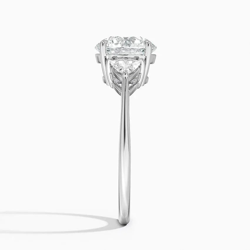 Trillion Cut Three Stone Round  Engagement Ring