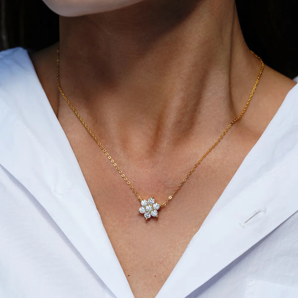 Round Cut Cluster Flower Moissanite Pendant