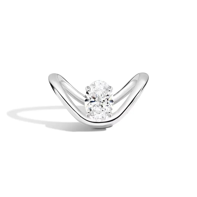 Solitaire V Curved Oval Cut Engagement Ring
