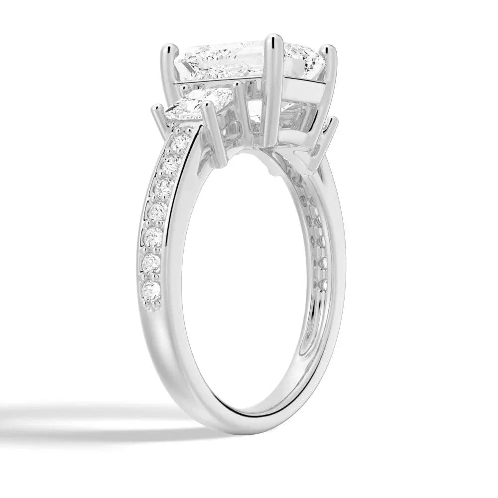 Princess Three Stone Emerald Moissanite Engagement Ring
