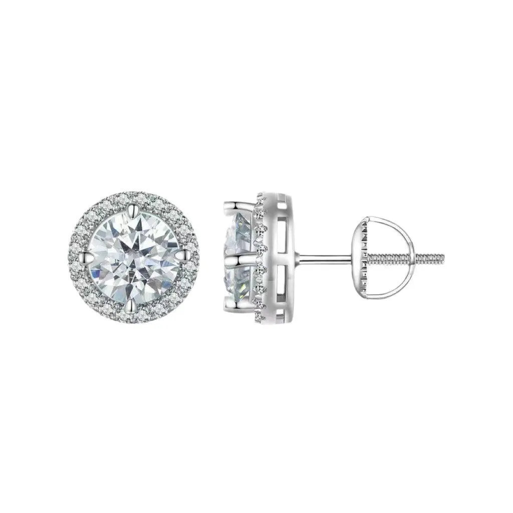 Halo Moissanite Screw Back Stud Earrings