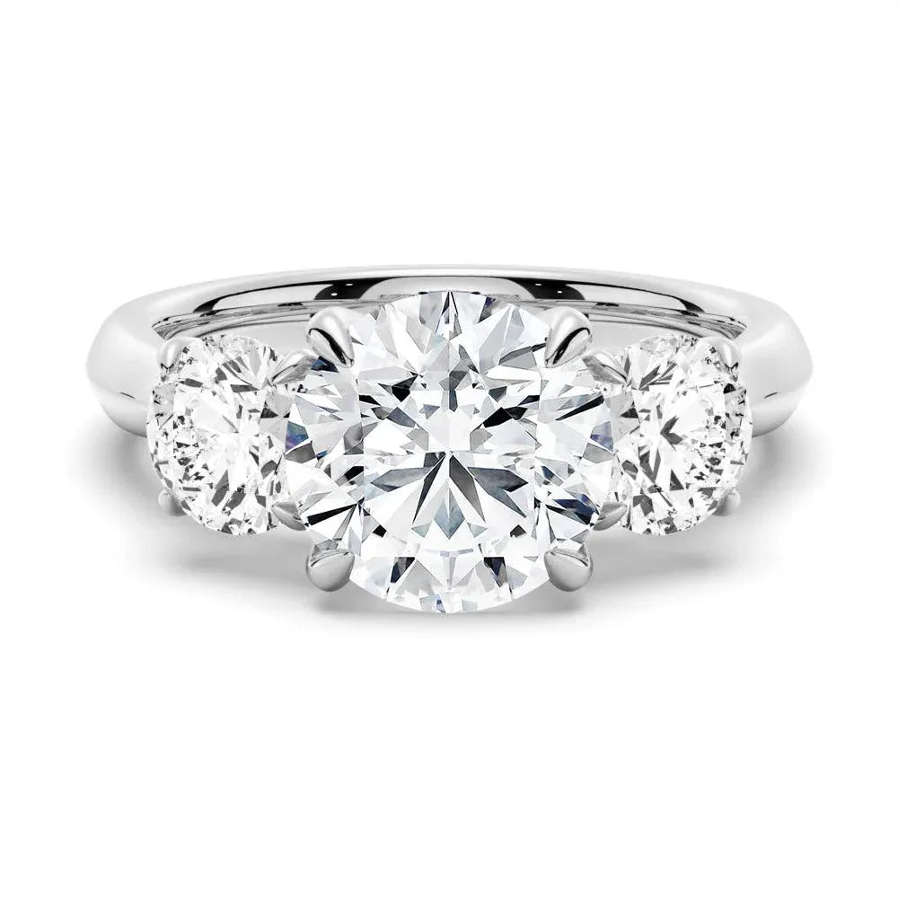 Knife Edge Three Stone Round Moissanite Engagement Ring