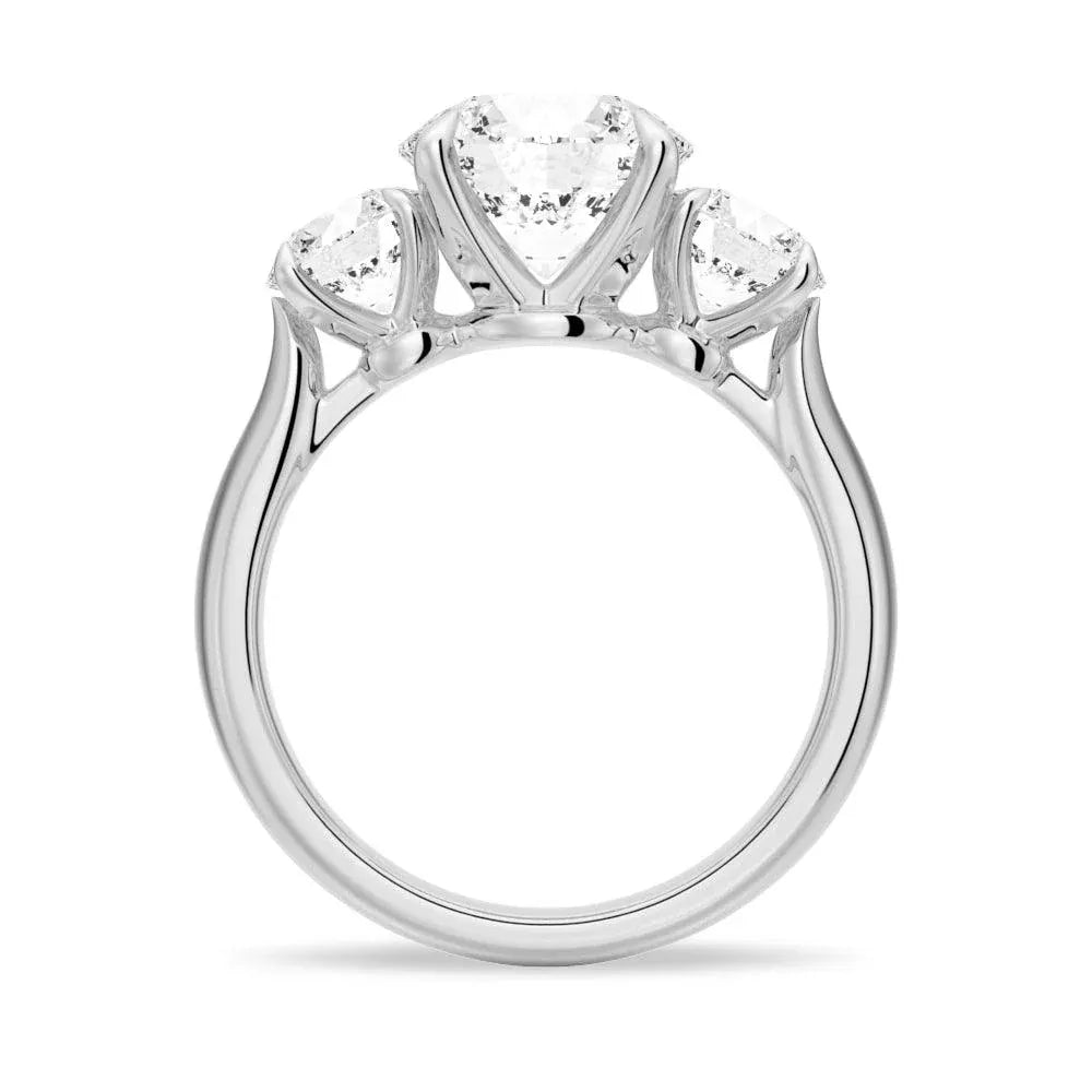 Knife Edge Three Stone Round Moissanite Engagement Ring