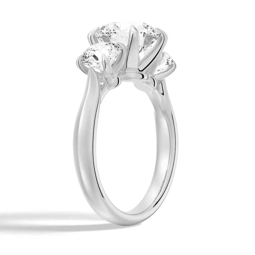 Knife Edge Three Stone Round Moissanite Engagement Ring