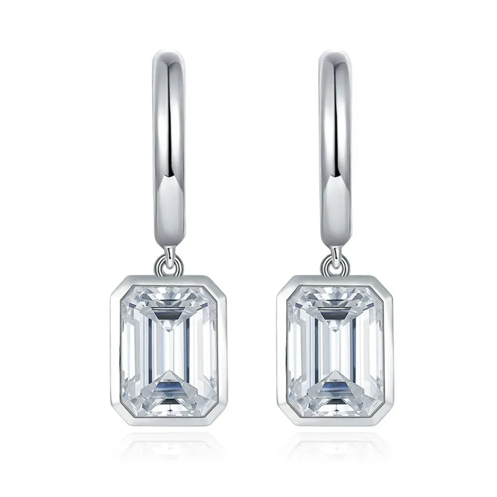 Emerald Bezel Drop Huggie Hoop Earrings