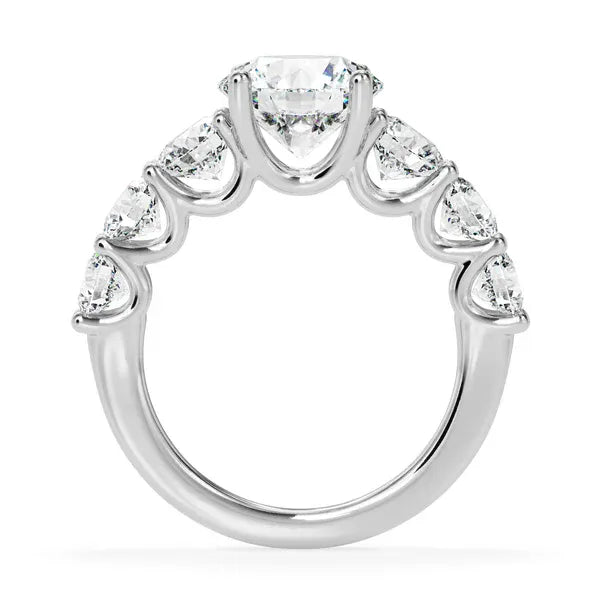 Classic Graduated Seven Stone Round Cut Moissanite Engagement Ring