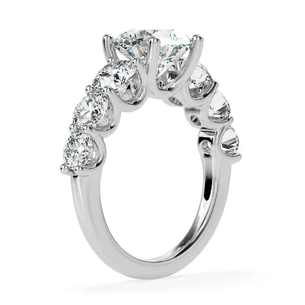Classic Graduated Seven Stone Round Cut Moissanite Engagement Ring