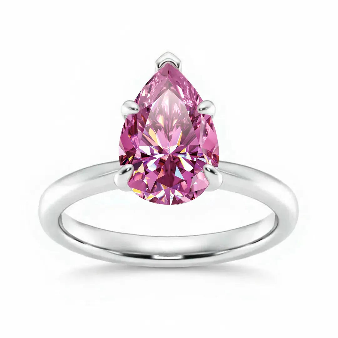 Pink Pear Solitaire Moissanite Engagement Ring