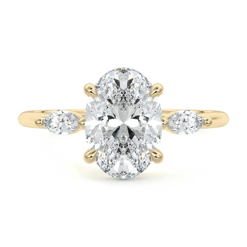 Marquise Side Three Stone Oval Engagement Ring