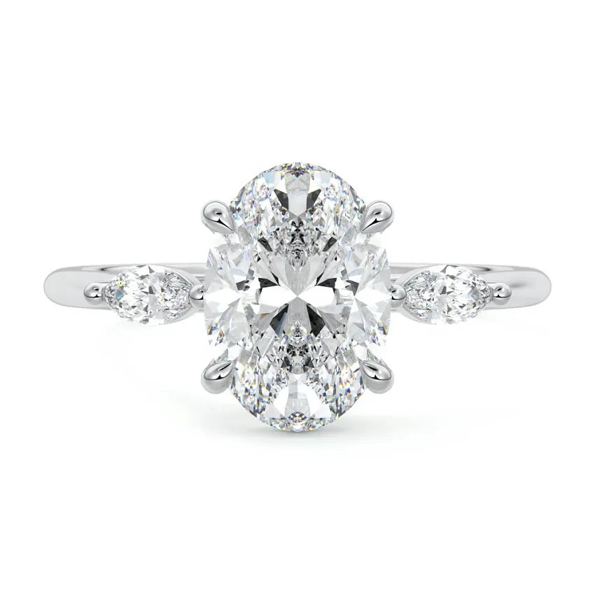 Marquise Side Three Stone Oval Engagement Ring