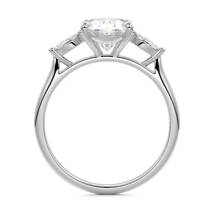 Marquise Side Three Stone Oval Engagement Ring