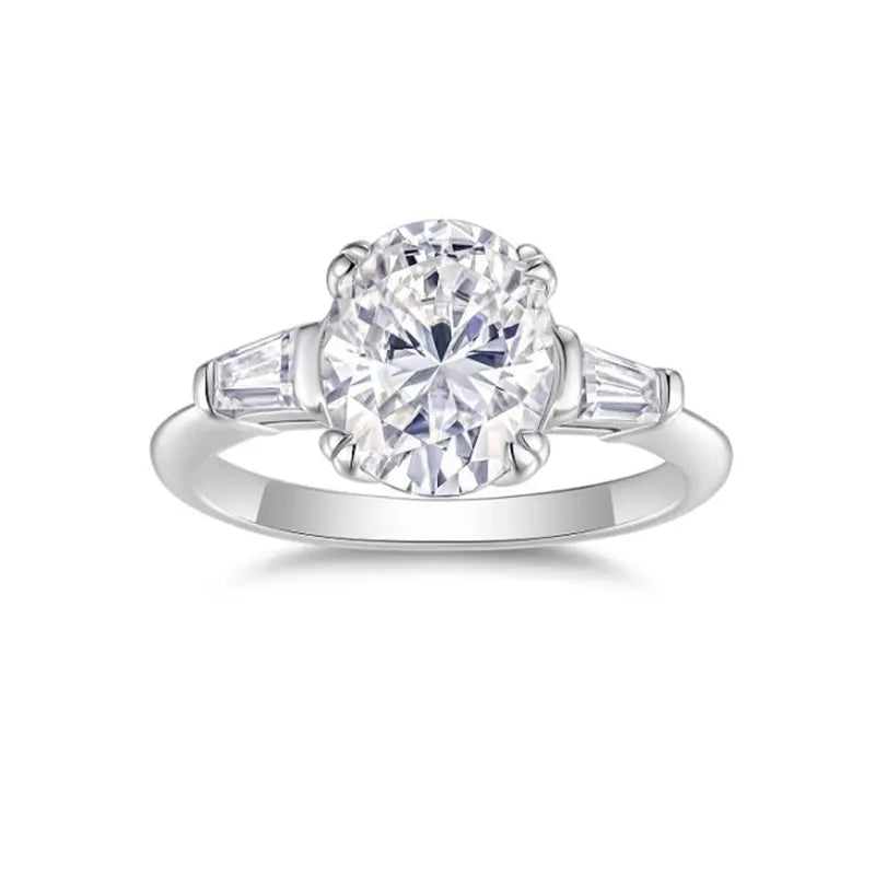 Tapered Baguette Three Stone Oval Moissanite Engagement Ring 3.0 ct