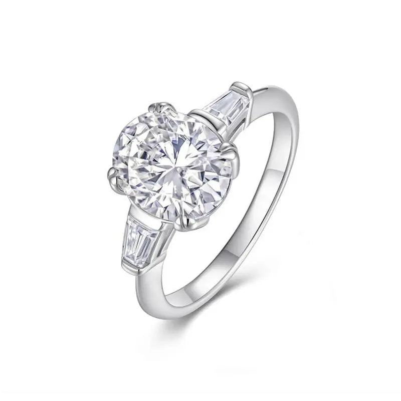 Tapered Baguette Three Stone Oval Moissanite Engagement Ring 3.0 ct
