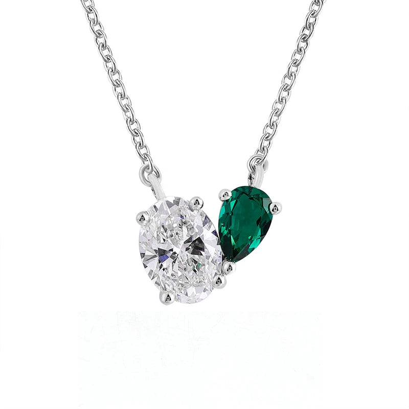 Oval Moissanite&Pear-shaped Emerald Toi Et Moi Pendant