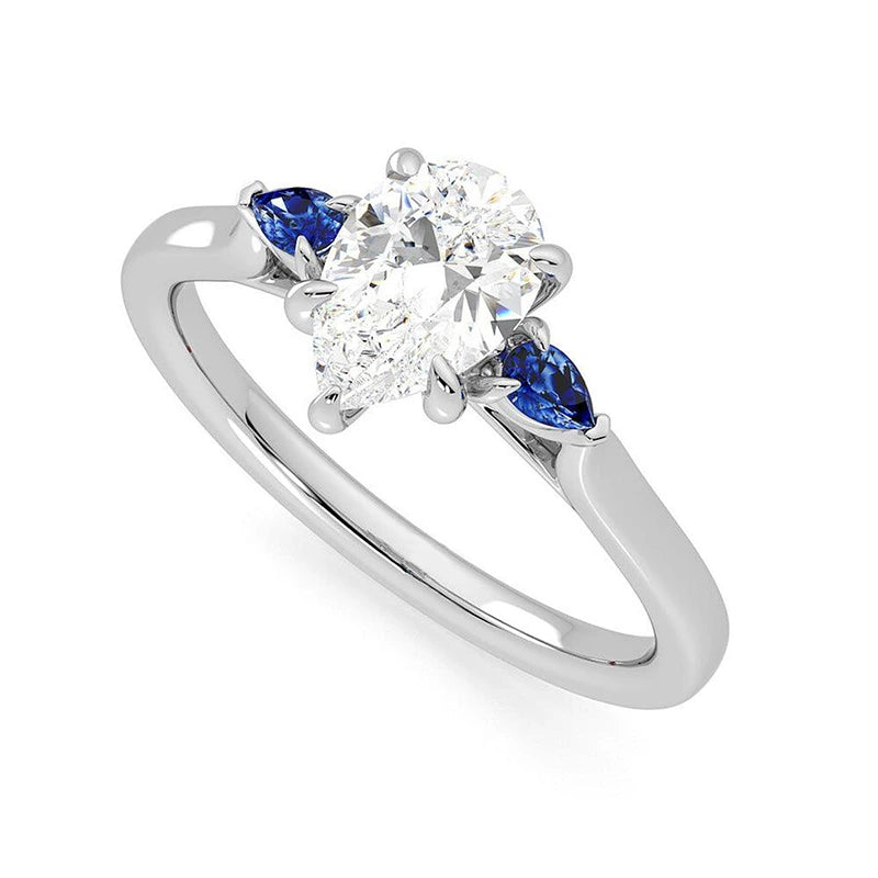 Pear Sapphires Accent Three Stone Pear Engagement Ring