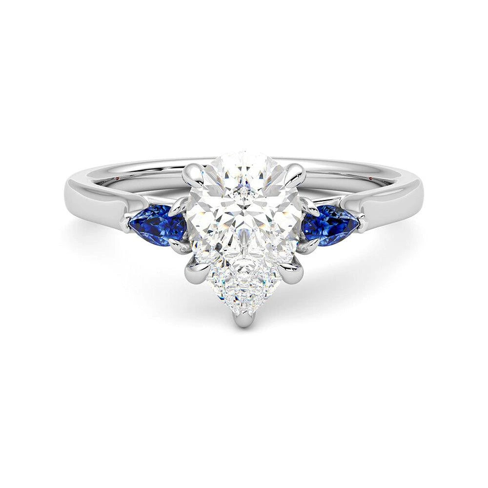 Pear Sapphires Accent Three Stone Pear Engagement Ring