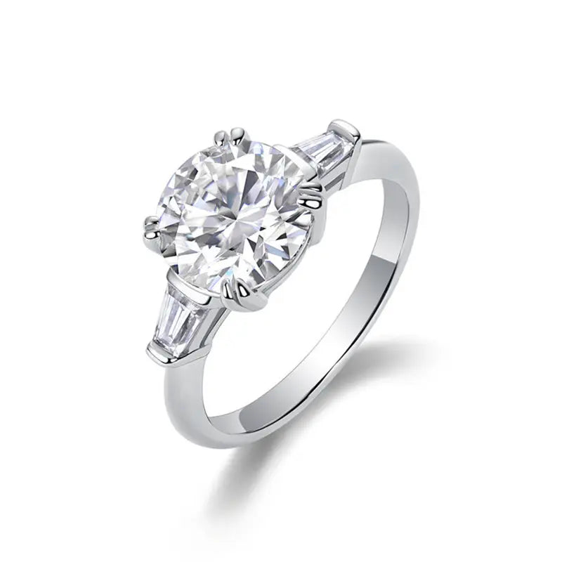 Tapered Baguette Three Stone Moissanite Engagement Ring 3.0 ct