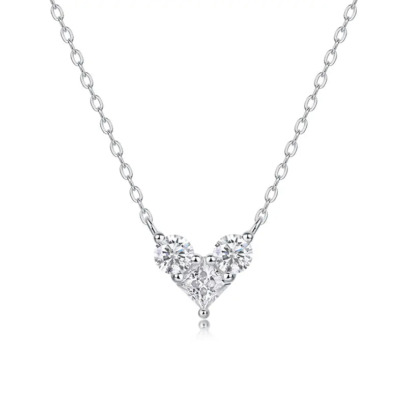 Round&Princess Moissanite Heart Pendant