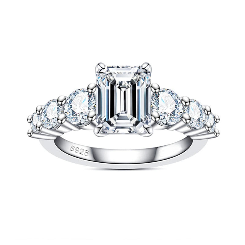 Gradient Sidestone Emerald Moissanite Engagement Ring