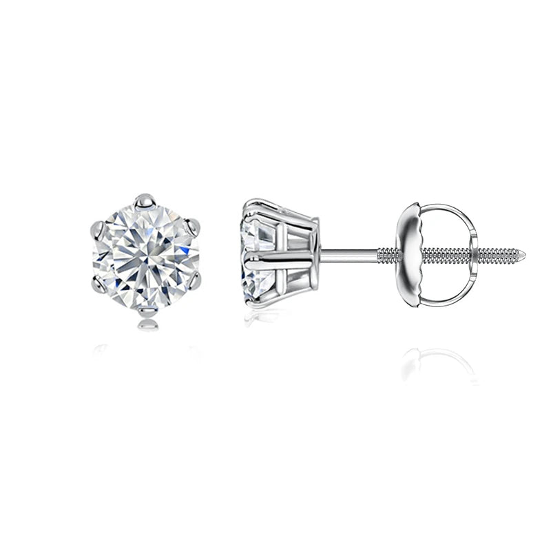 Six Prong Basket Moissanite Screw Back Stud Earrings