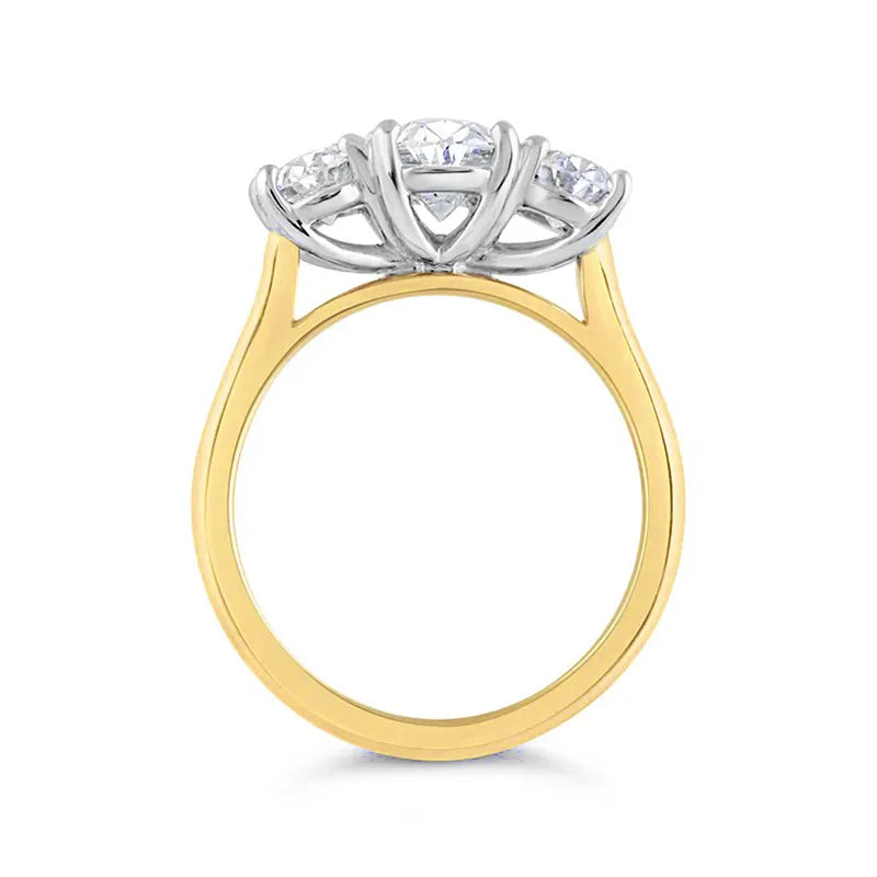 Mixed Metal Three Stone Oval Moissanite Engagement Ring 4.0 ct