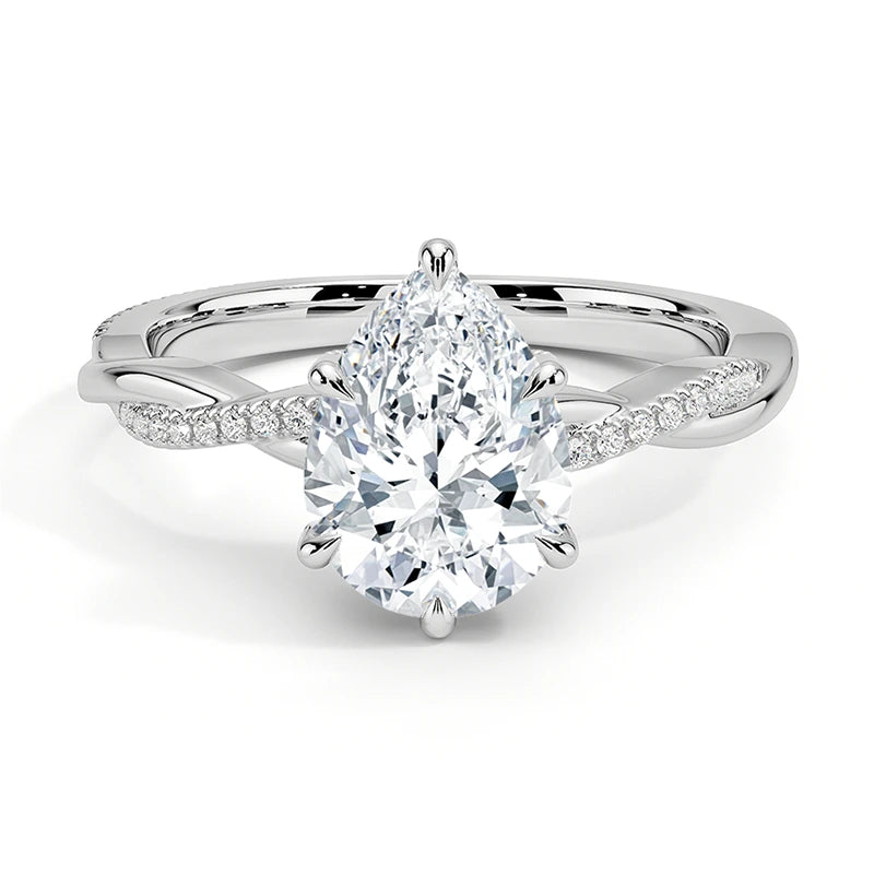 Twisted Vine Hidden Halo Pear Moissanite Ring