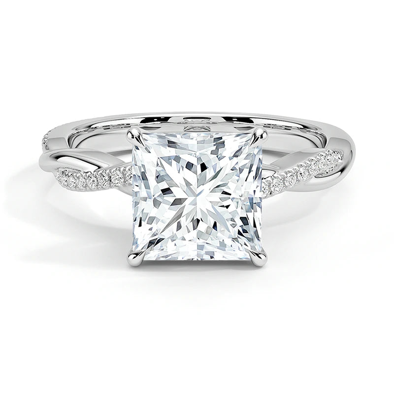 Twisted Vine Hidden Halo Princess Moissanite Ring