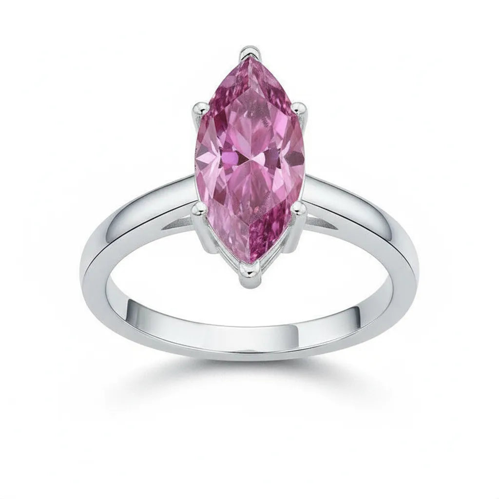 Pink Marquise Solitaire Moissanite Engagement Ring