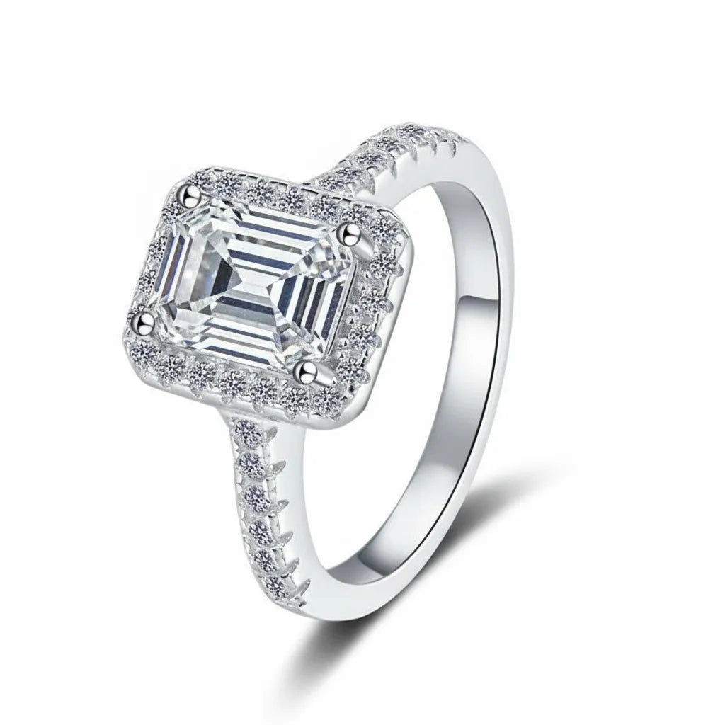 Emerald Halo Pave Moissanite Engagement Ring