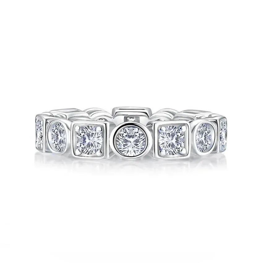 Unique Bezel Moissanite Eternity Wedding Band